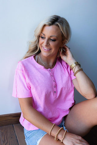 Easy Fit Mineral Wash Expose Seam Slub Knit Shirt (Pink)