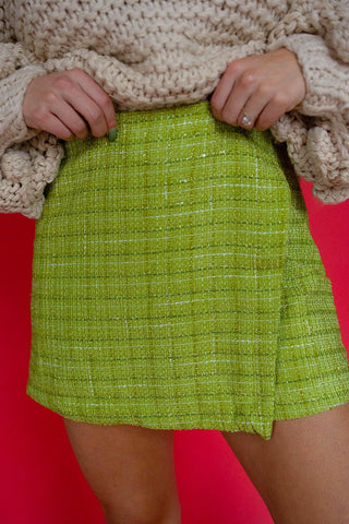 Way To Go Light Lime Green Tweed Skort