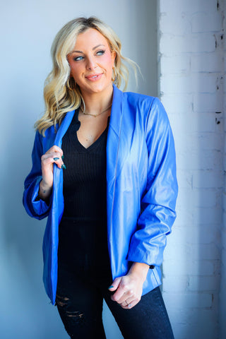 FAUX LEATHER BLAZER (ROYAL BLUE)