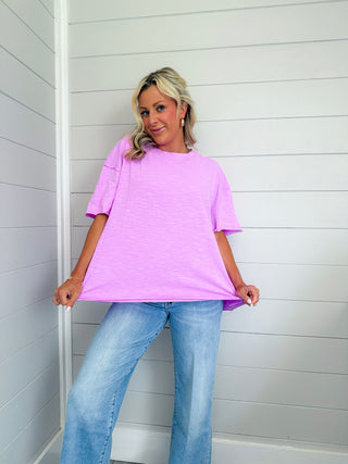 (SMALL + LAEGE) Round Neck Oversized Tee (Orichid)