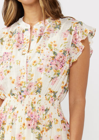 Floral Flutter Sleeve Smocked Mini Dress