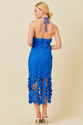 Circle Fringe Crochet flocking Midi Dress (Royal Blue)