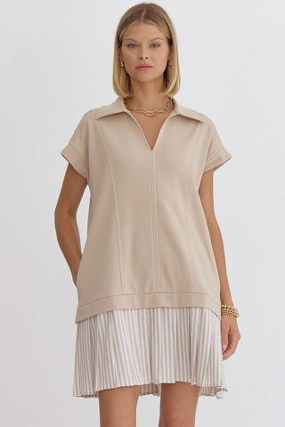 Collared Short Sleeve (Taupe) Dress