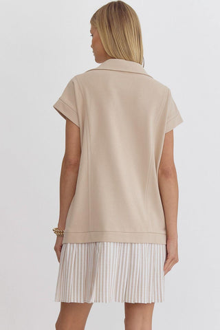 Collared Short Sleeve (Taupe) Dress