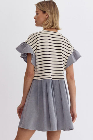 Short Sleeve Denim/Stripe Dress