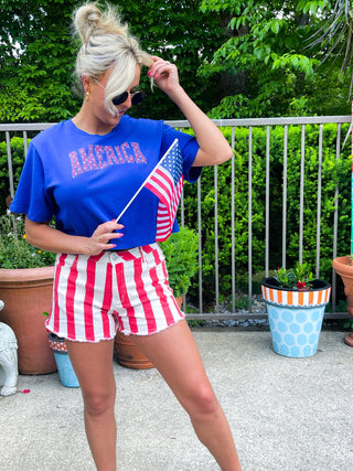 America (Royal Blue) Boxy Crop Tee