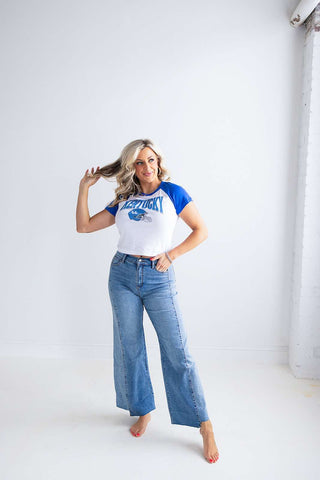 Micro Rib Raglan (Royal/White) Tee