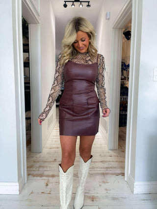 WASHED LEATHER DRESS (BURGUNDY)