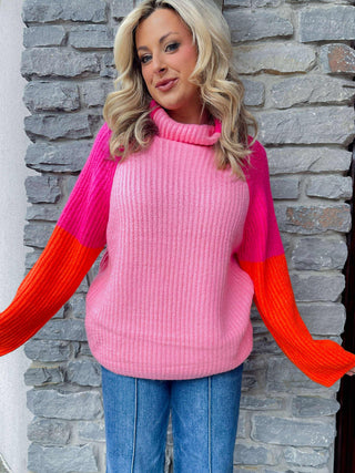 COLOR BLOCK TURTLENECK SWEARER