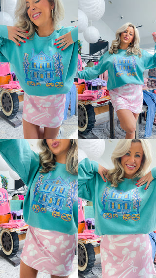 Haunted Manor (Aqua) Comfort Colors Sweatshirt