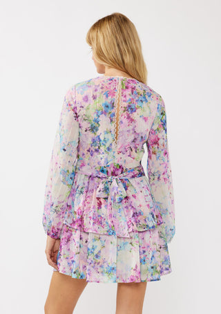 Watercolor Flower Tiered Mini Dress