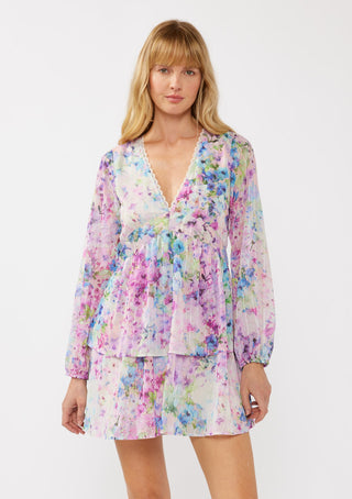 Watercolor Flower Tiered Mini Dress