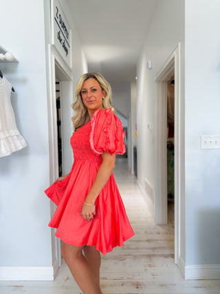 RUFFLED SMOCKED MINI DRESS