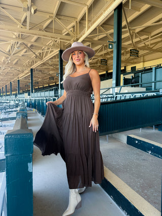 Eliana Tiered Dress (Brown)