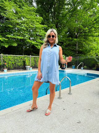 (MEDIUM) NEW LIGHT DENIM MINI DRESS - Z SUPPLY