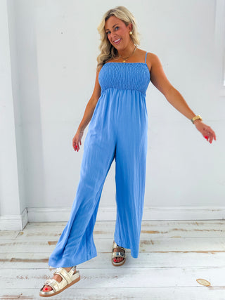 BEACHSIDE SMOCKED JUMPSUIT (BAY BLUE) - Z SUPPLY