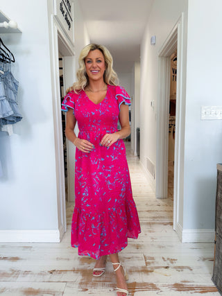 Delina Floral Patte Tiered Midi Dress