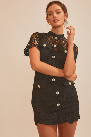 China Collar Down With Pocket Lace Mini Dress