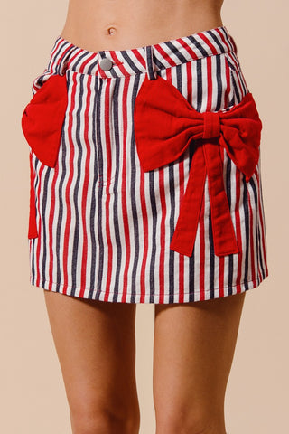 (SMALL-XL) BOW KNOT DENIM STRIPE SKIRT