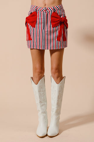 (SMALL-XL) BOW KNOT DENIM STRIPE SKIRT