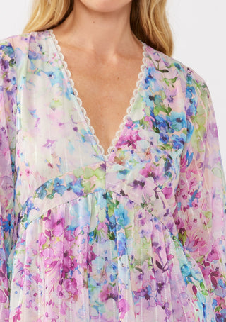 Watercolor Flower Tiered Mini Dress