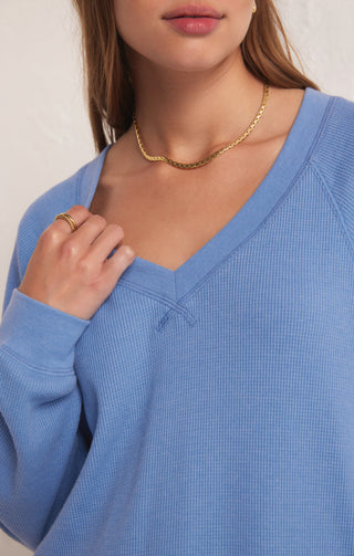 Arlo V-Neck Waffle Top  (Blue Isle) - Z SUPPLY