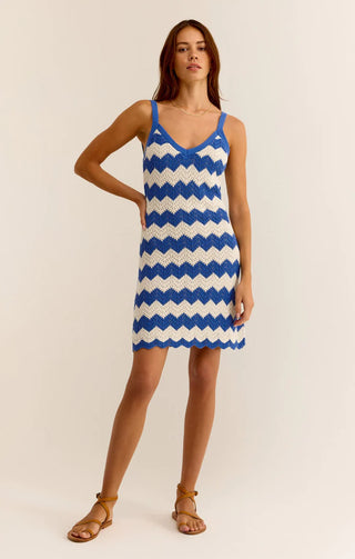 ALLURE STRIPE CROCHET MINI DRESS (ROYAL BLUE) -  Z SUPPLY