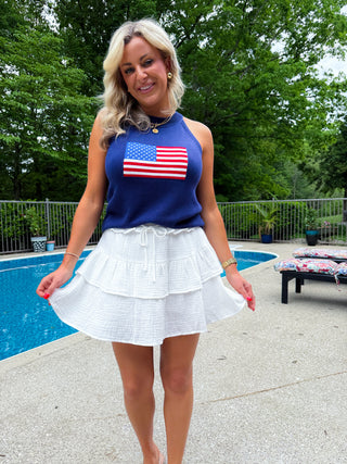 (XL) American Flag Halter Neck Sweater Top (NAVY)