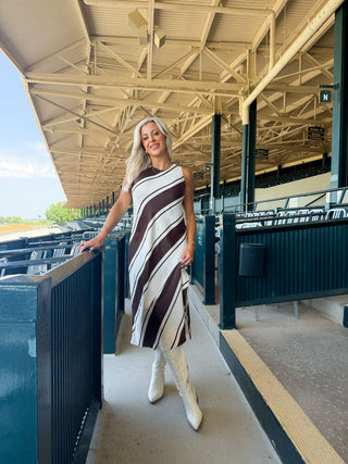 Davina Bias Dress (Chocolate Stripe)