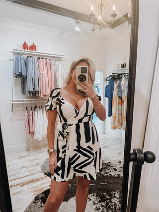 Abstract Print Wrap Around Dress