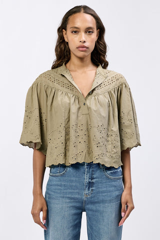 ELODIA NOVELTY TOP OLIVE BRANCH EMBROIDERY