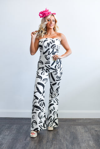 Printed Twill Jumpsuit Black/White