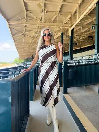 Davina Bias Dress (Chocolate Stripe)