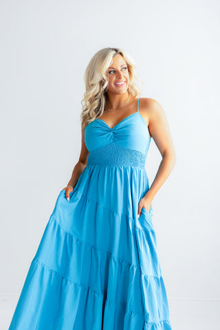 Spaghetti Strap Vacation Maxi Dress (Aqua)