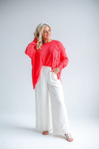 LONG SLEEVE KNIT PULLOVER TOP (RUBY RED)