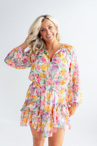 MULTI COLOR ROSE PRINT MINI DRESS