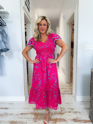 Delina Floral Patte Tiered Midi Dress