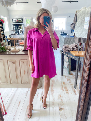 COLLAR NECK POPLIN DRESS (BERRY)