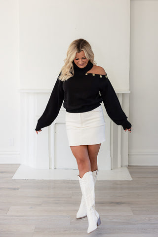 GOLDEN HOUR OFF THE SHOULDER SWEATER (Black) - ELAN