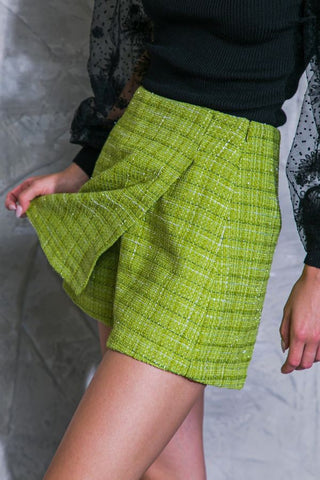 Way To Go Light Lime Green Tweed Skort