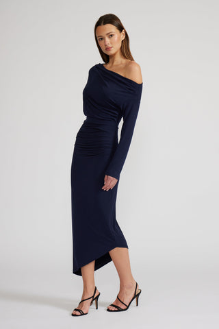ALISSA ASYMETRICAL DRESS (NAVY) - LUCY PARIS