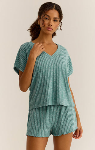 HARPER RIB V-NECK TOP (Green Lagoon) - Z SUPPLY