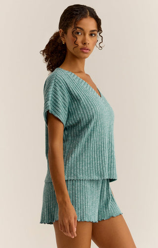 HARPER RIB V-NECK TOP (Green Lagoon) - Z SUPPLY