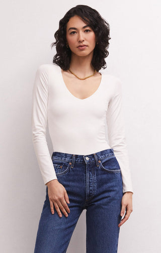 SO SMOOTH V-NECK BODYSUIT (WHITE) - Z SUPPLY