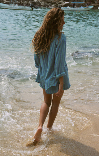 SATURDAYS STRIPE GAUZE SHIRT (BAJA BLIUE) - Z SUPPLY