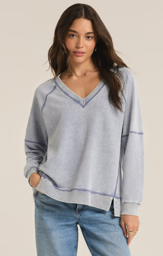 EASY V-NECK KNIT DENIM SWEATSHIRT - Z SUPPLY