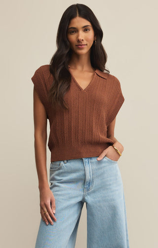 LAUDEN CROCHET POLO TOP (TEAKWOOD) - Z SUPPLY