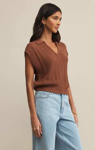 LAUDEN CROCHET POLO TOP (TEAKWOOD) - Z SUPPLY