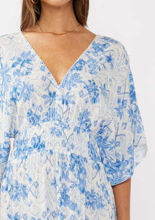 Double V-Neck Kimono Sleeve Maxi Dress