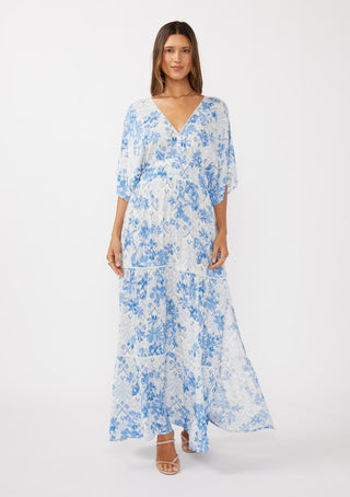 Double V-Neck Kimono Sleeve Maxi Dress